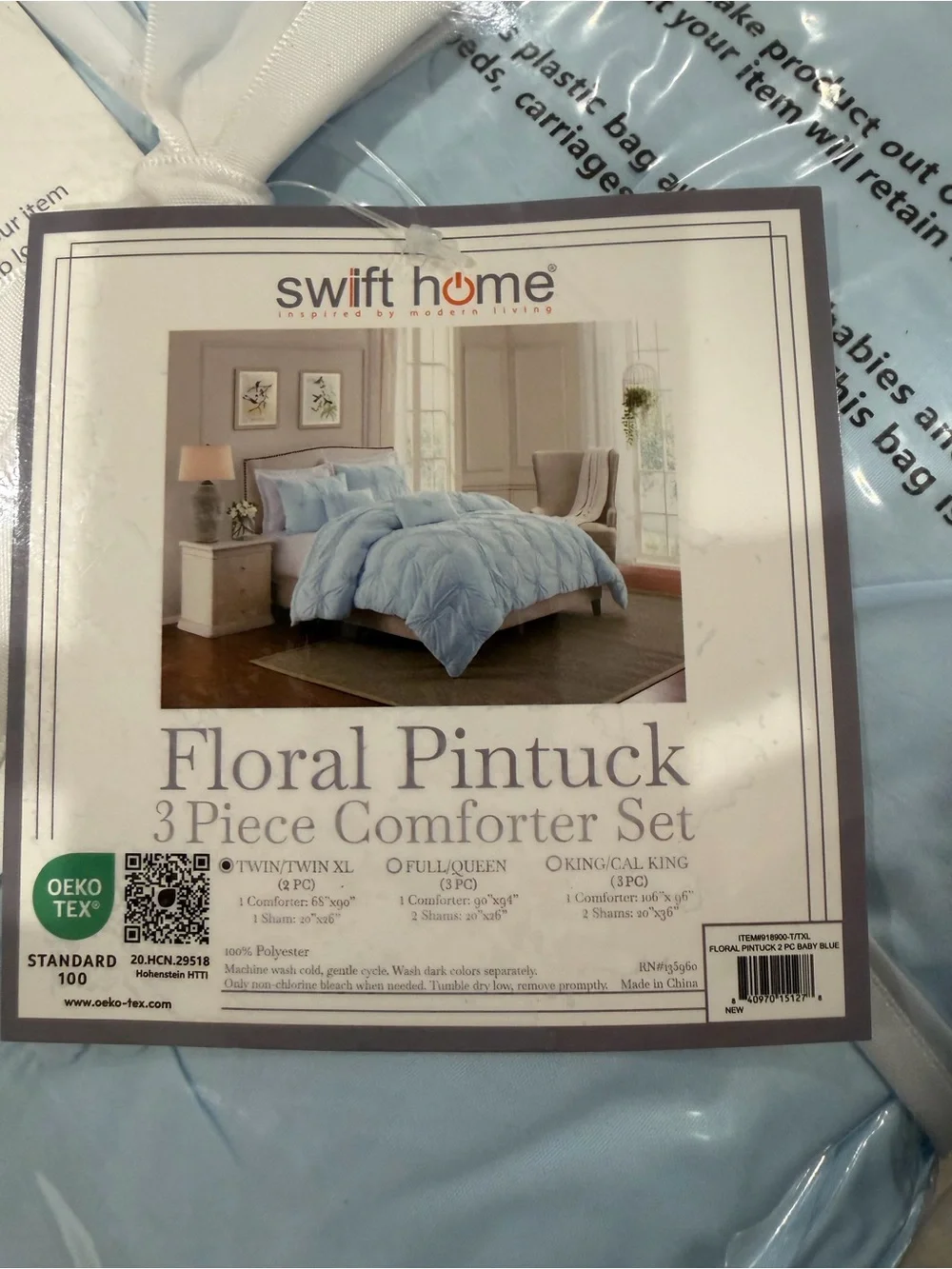 Light Blue Pintuck Comforter Set - Twin XL. Perfect for girls dorm.
